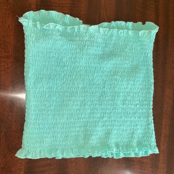 Rue 21 Teal Cinched Tube Top with Ruffle Trim - Picture 3 of 4